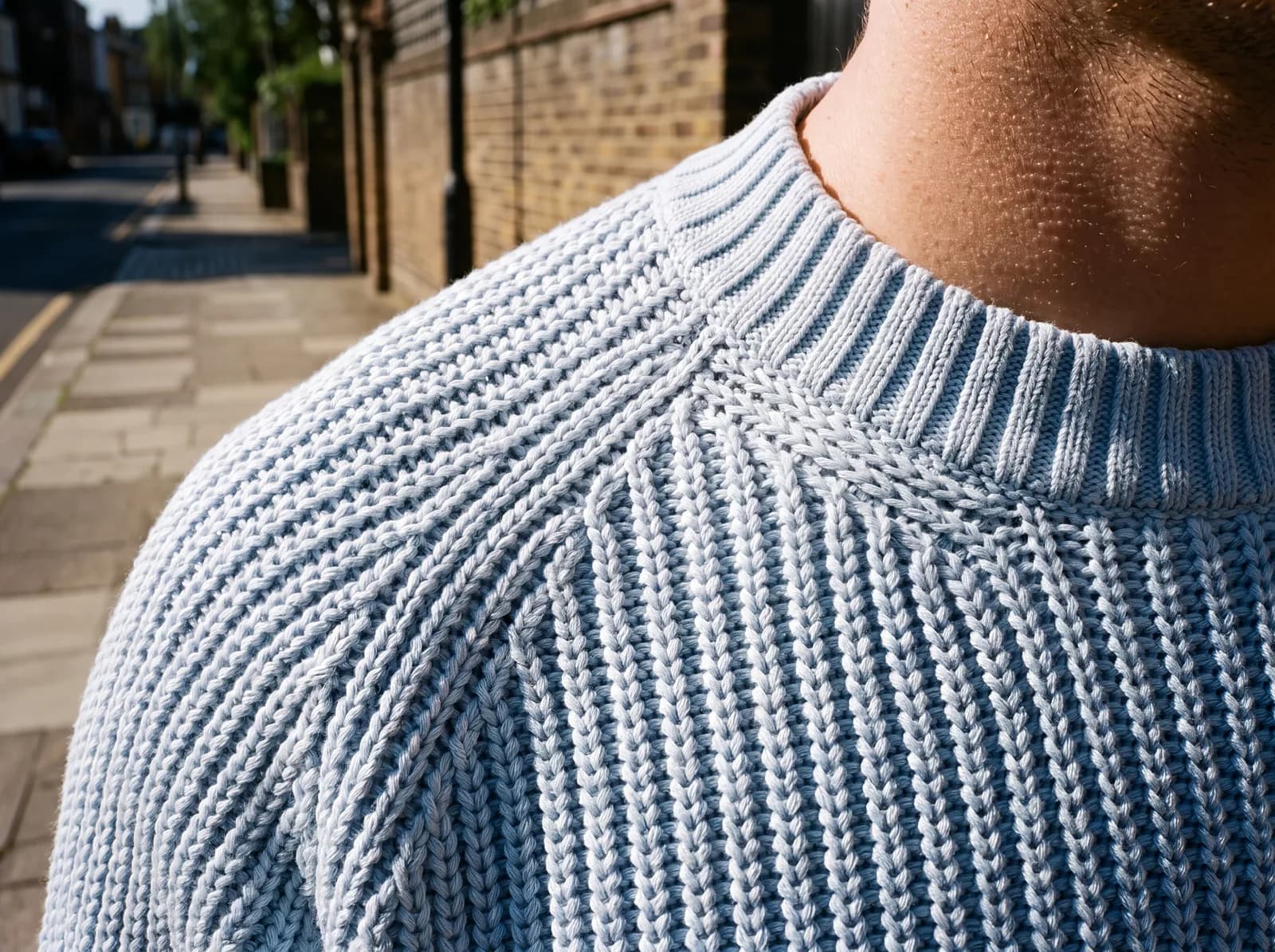 The collar band and the raglan seam.