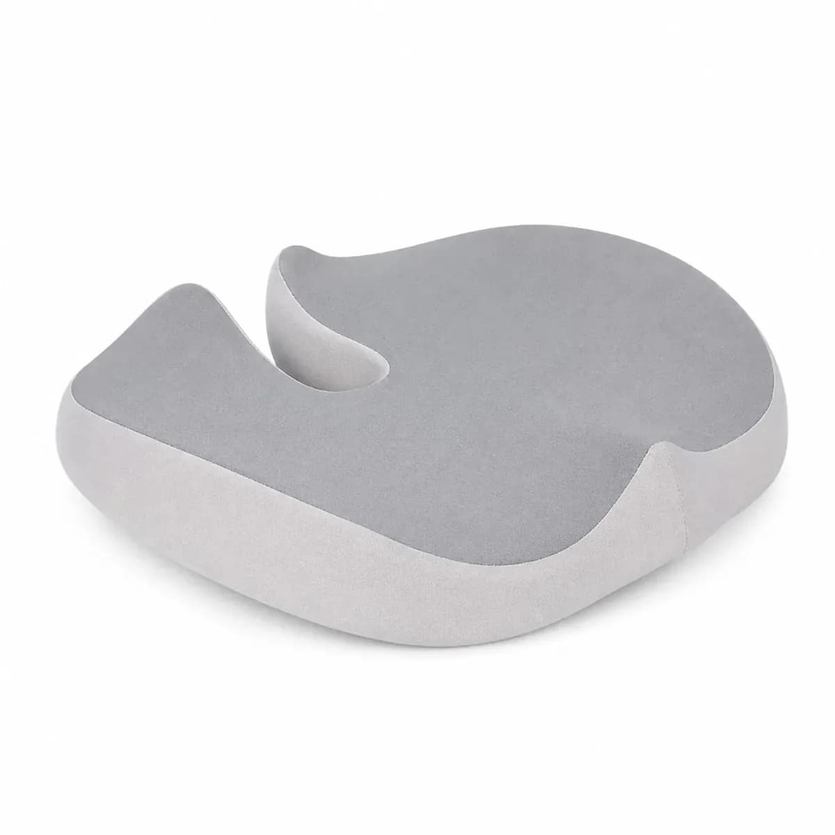 Grey orthopedic seat cushion on white